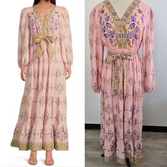 A Loves A Dresses & Skirts - A Loves A Woven Floral Print Deep V-Neck Long Bubble Sleeve Maxi Dress XL